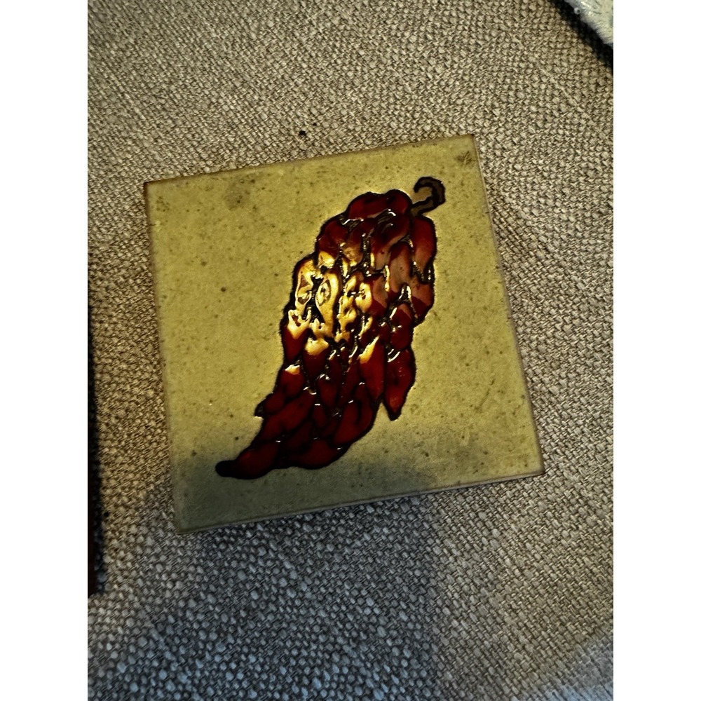 Cleo Teissedre Designs‎ Hand painted Tile  Chili Peppers 4x4